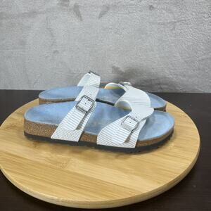 Birkenstock Birkis Sydney Womens Size 5 Blue White Striped Birko Flor Sandals